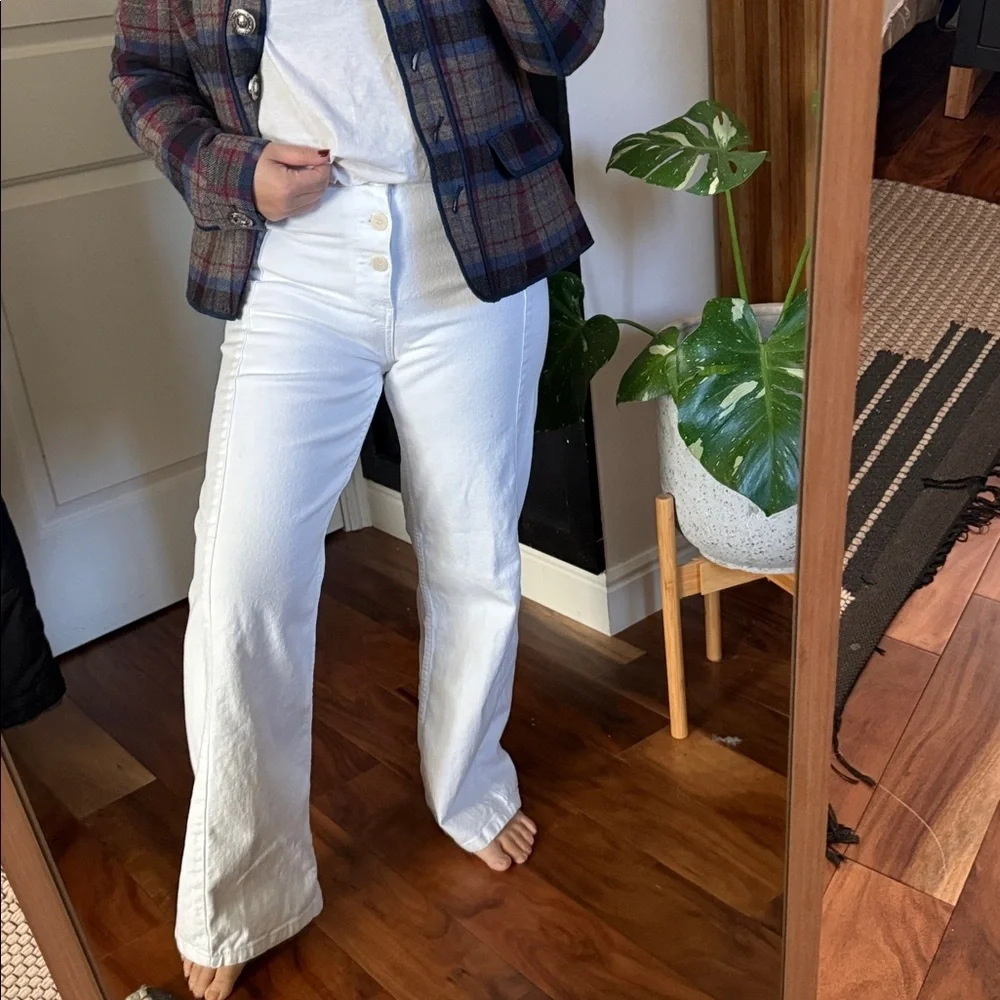 Zara Kids / adult Petite High Rise White Wide Leg Pants. Size 13-14